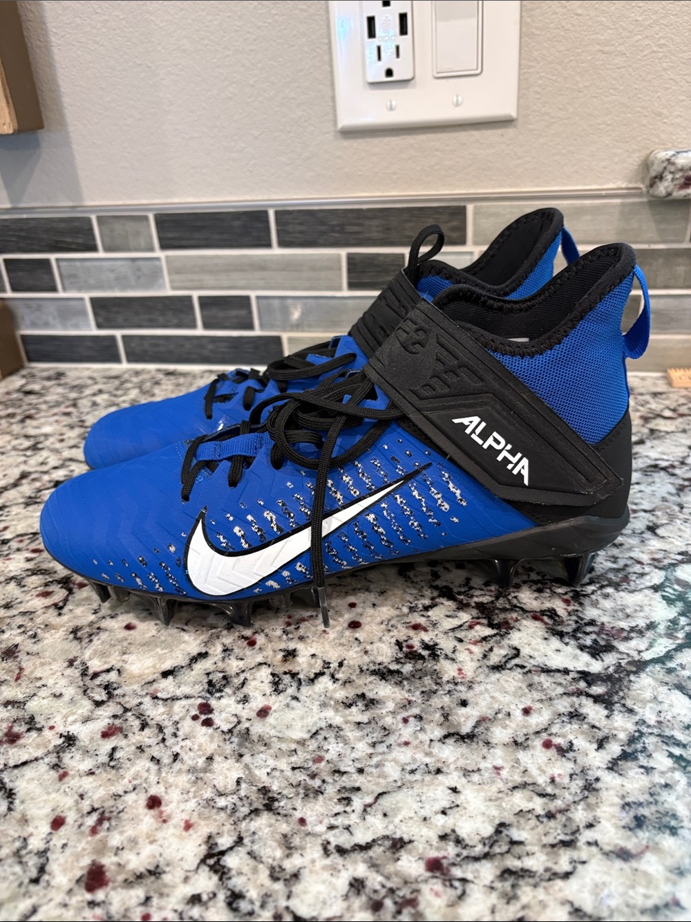 Nike Mens Alpha Football Cleats in Blue, Black and White size 8. EUC